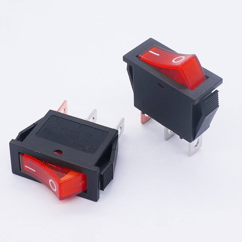 Twidec/5Pcs Rocker Switch 3 Pins 2 Position ON/Off AC 20A/125V 15A/250V SPST Red LED Light Illuminated Boat Rocker Switch Toggle KCD3-101N-R - Image 3